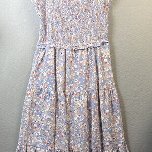 Hayden Los Angeles Smocked Bodice Midi Dress Size L Floral Pastel Farm Fairy Euc